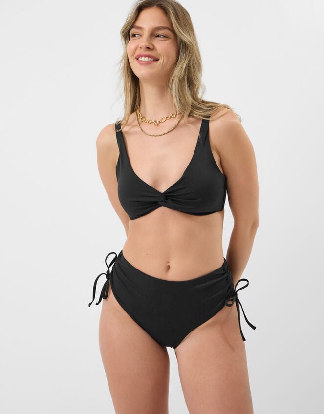 Tie High Waist Shaping Bikini Bottoms, Black (BLACK), large