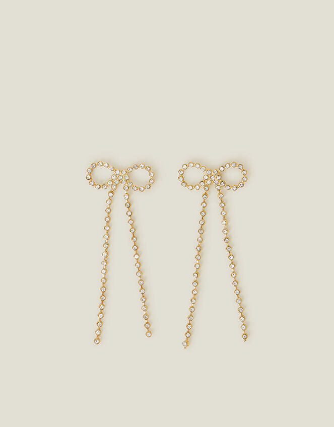 Diamante Long Bow Drop Earrings, , large