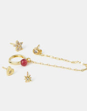5-Pack 14ct Gold-Plated Carnelian Stud & Chain Hoop Earrings, , large