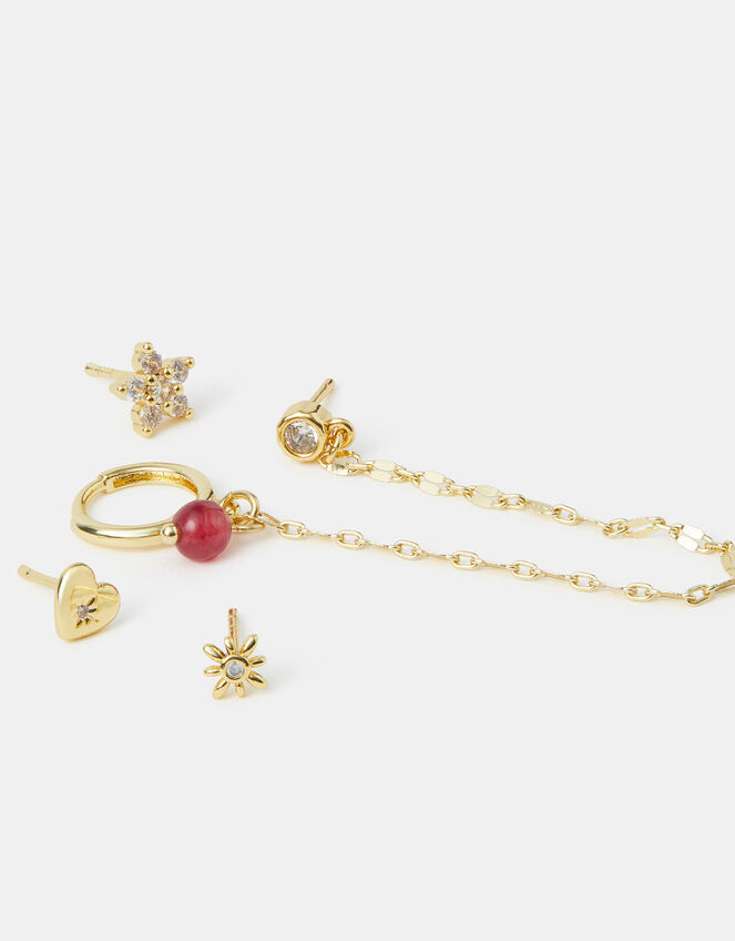 5-Pack 14ct Gold-Plated Carnelian Stud & Chain Hoop Earrings, , large
