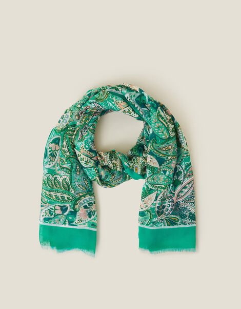 Lightweight Paisley Scarf Teal, , large