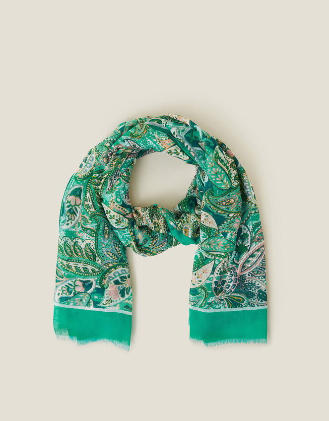 Lightweight Paisley Scarf Teal, , large