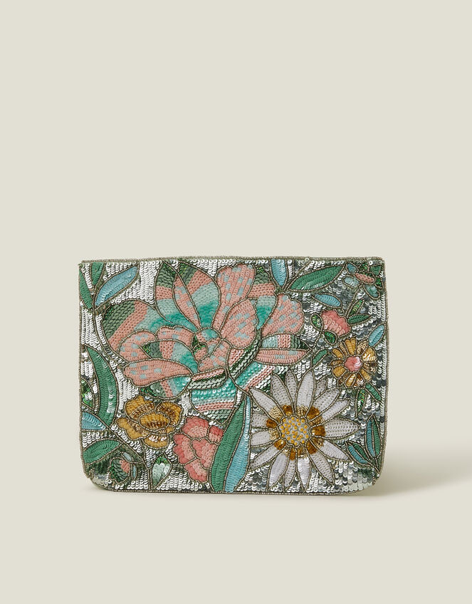 Hand Beaded Daisy Wristlet Clutch Bag, , large