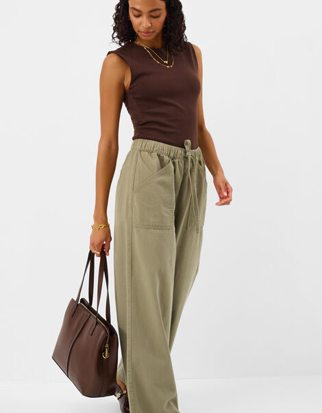 Wide Leg Denim Trousers, Green (KHAKI), large
