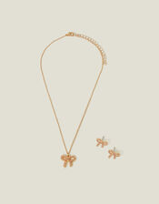 Girls Bow Stud Earrings and Necklace Set, , large