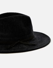 Chenille Packable Fedora Hat, Black (BLACK), large