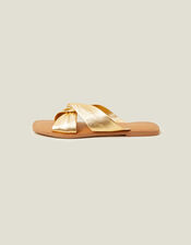 Metallic Leather Knot Sandals, Gold (GOLD), large