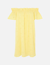 Schiffli Bardot Dress in Organic Cotton, Yellow (YELLOW), large