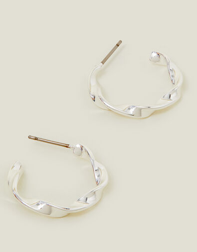 Sterling Silver-Plated Twist Hoop Earrings, , large