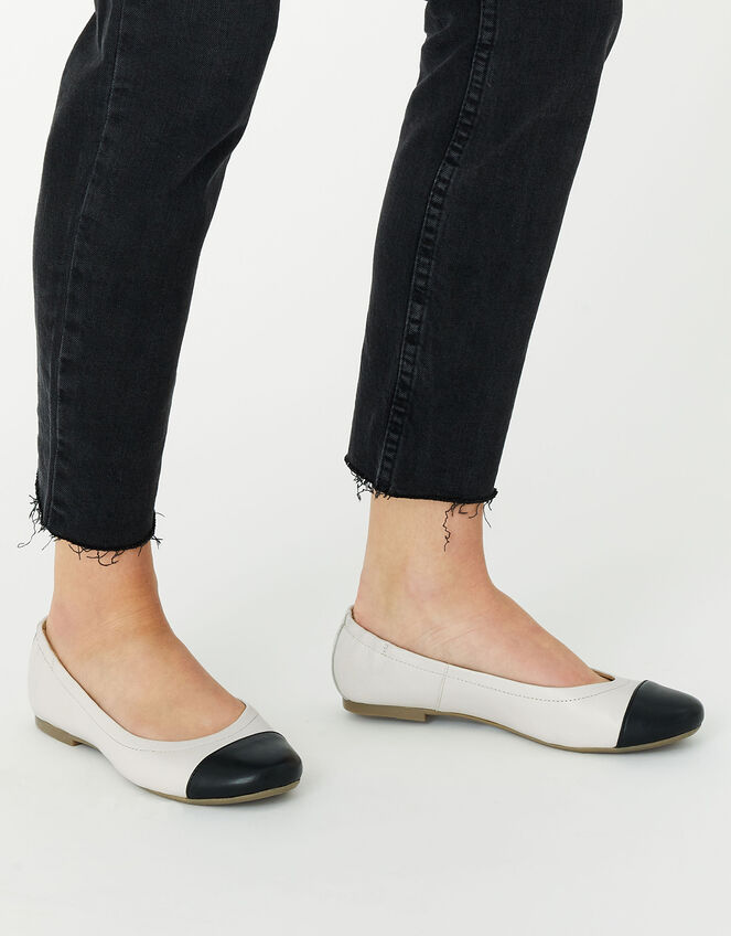 Leather Ballerina Flats, Black (BLACK WHITE), large