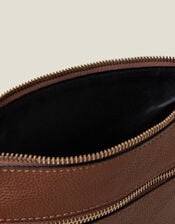 Zip Detail Leather Cross-Body Bag, Tan (TAN), large