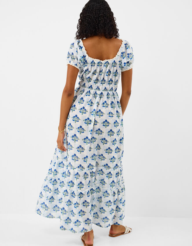 Floral Print Puff Sleeve Midi Dress, Ivory (IVORY), large
