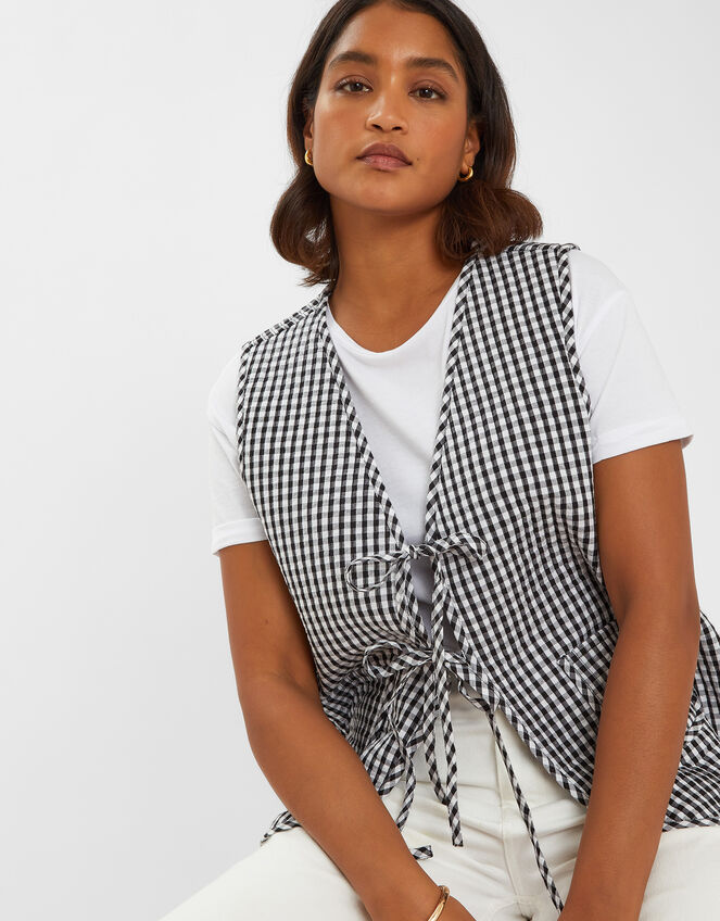 Gingham Waistcoat, Black (BLACK), large