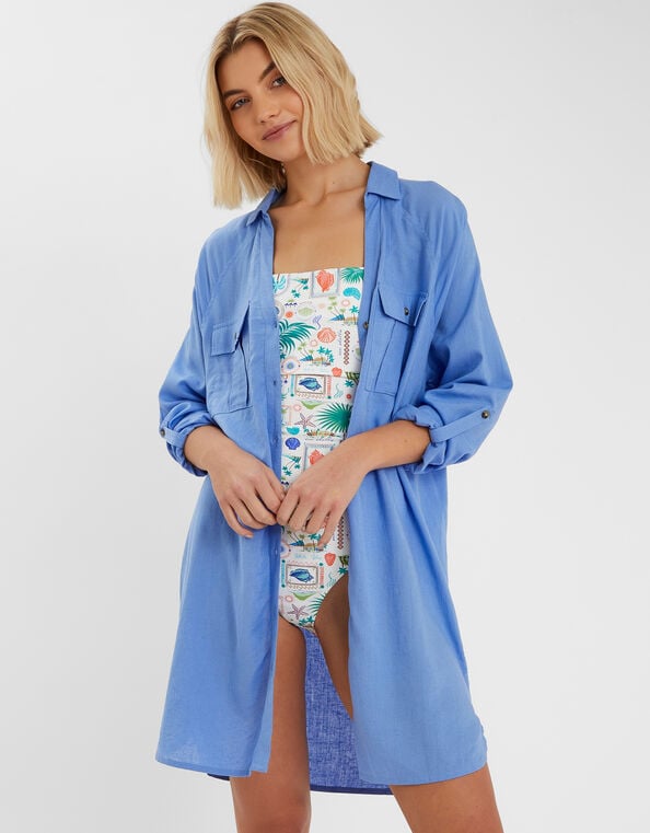 Long Sleeve Beach Cover Up Shirt, Blue (PALE BLUE), large