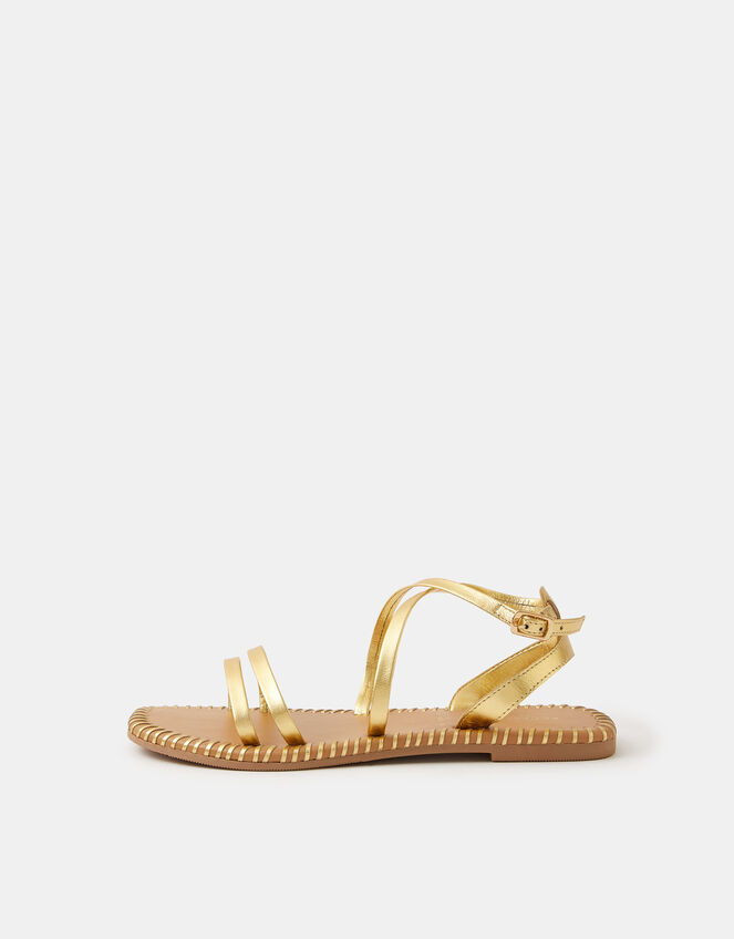 Strappy Leather Sandals, Gold (GOLD), large