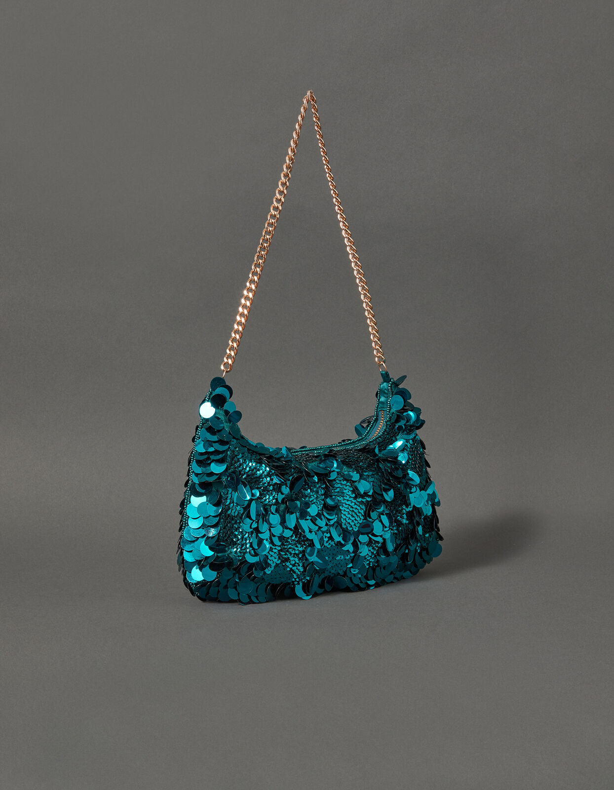 Sequin Chain Shoulder Bag Teal