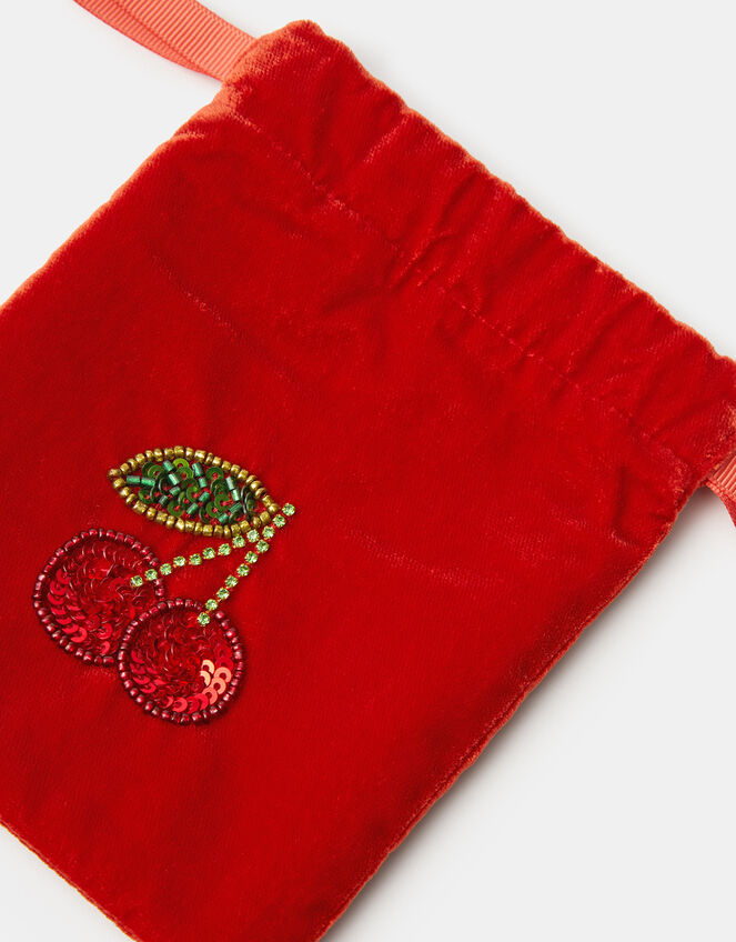 Cherry Velvet Drawstring Bag, , large