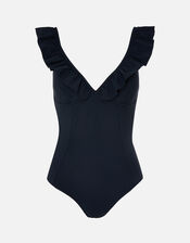 Frill Strap Support Swimsuit, Black (BLACK), large