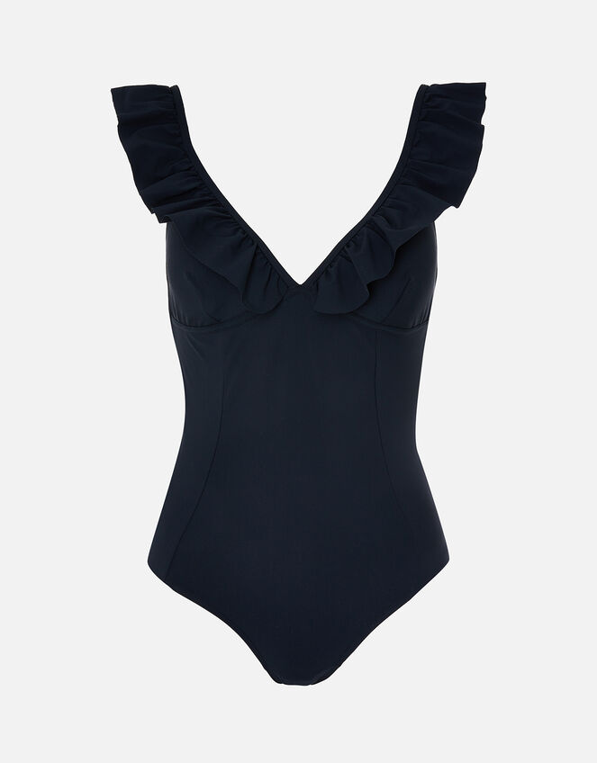 Frill Strap Support Swimsuit, Black (BLACK), large