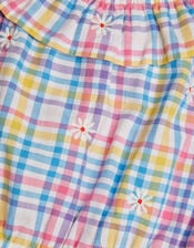 Girls Floral Embroidered Check Bardot Playsuit, Multi (BRIGHTS MULTI), large