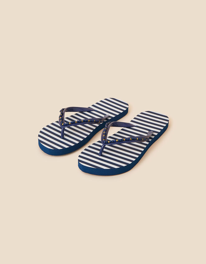 Beaded Nautical Stripe Flip Flops, Blue (NAVY), large
