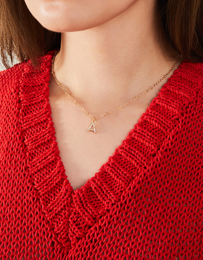 Initial Sparkle Pendant Necklace, White (CRYSTAL), large