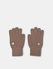 Heart Embroidered Touchscreen Gloves, Mink (MINK), large