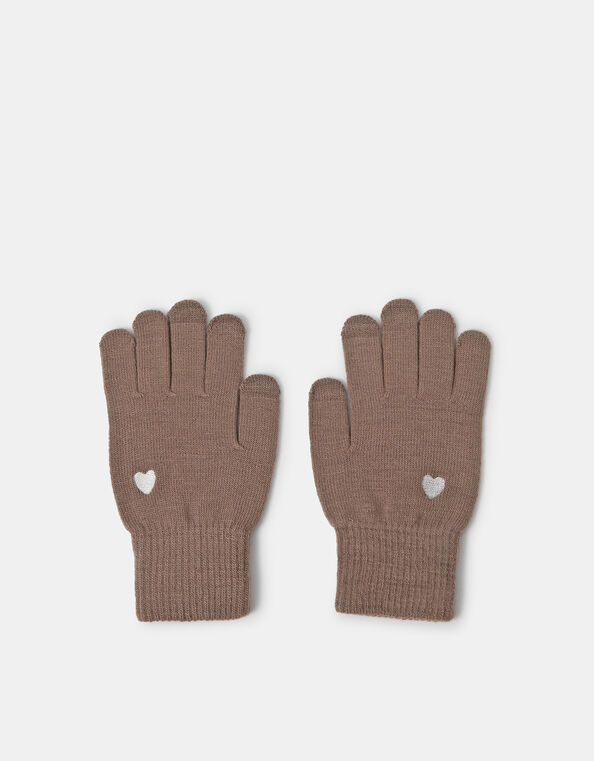 Heart Embroidered Touchscreen Gloves, Mink (MINK), large