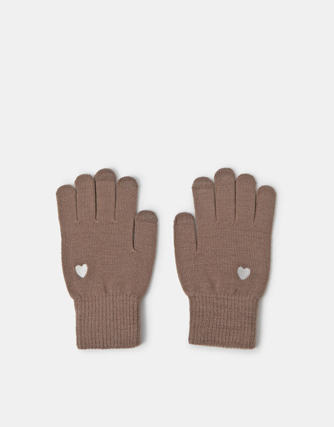 Heart Embroidered Touchscreen Gloves, Mink (MINK), large