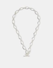 Sterling Silver-Plated Knot Chain T-Bar Necklace, , large