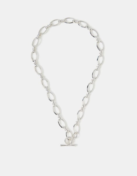 Sterling Silver-Plated Knot Chain T-Bar Necklace, , large