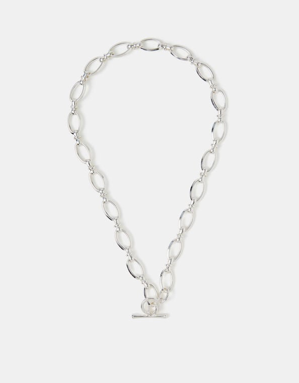 Sterling Silver-Plated Knot Chain T-Bar Necklace, , large