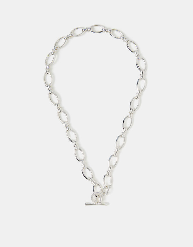 Sterling Silver-Plated Knot Chain T-Bar Necklace, , large