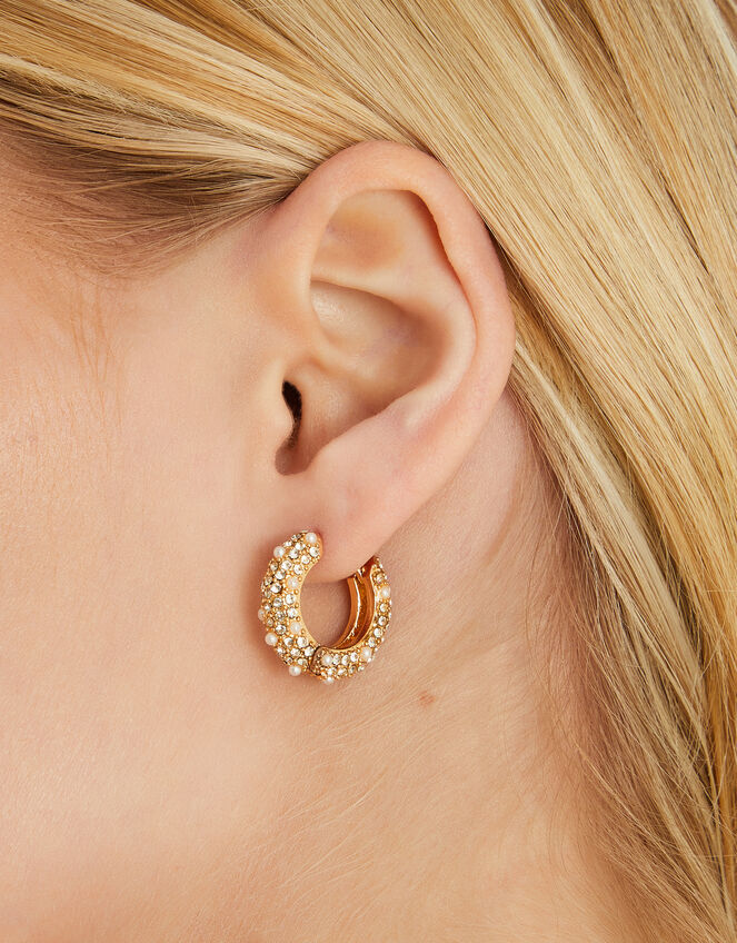 Pavé Pearl Chunky Hoop Earrings, , large