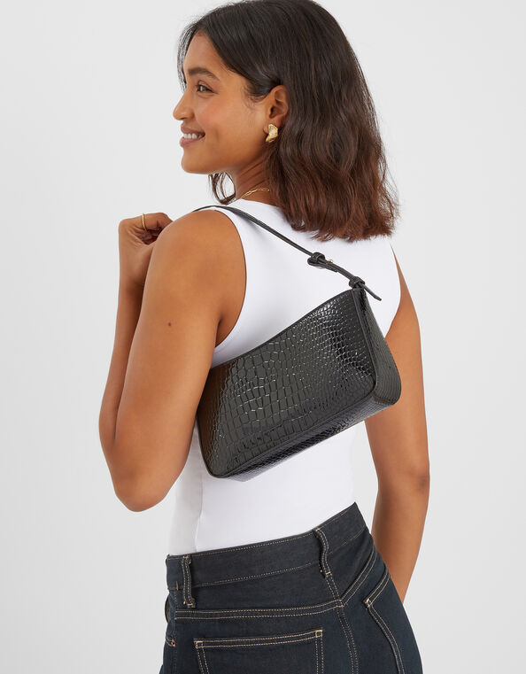 Faux Croc Shoulder Bag, , large