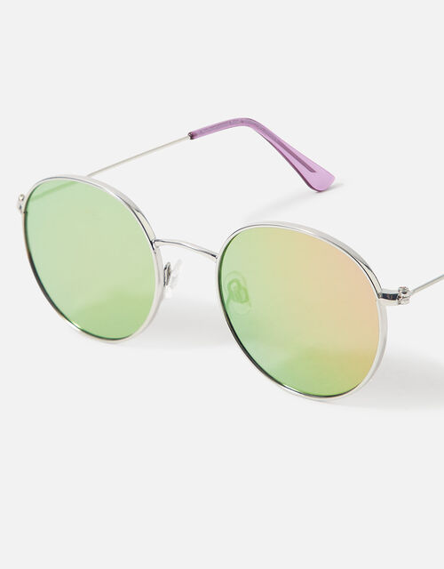 Mirrored Lens Round Sunglasses, , large