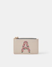 Floral Embroidered Initial Card Holder, Cream (CREAM), large
