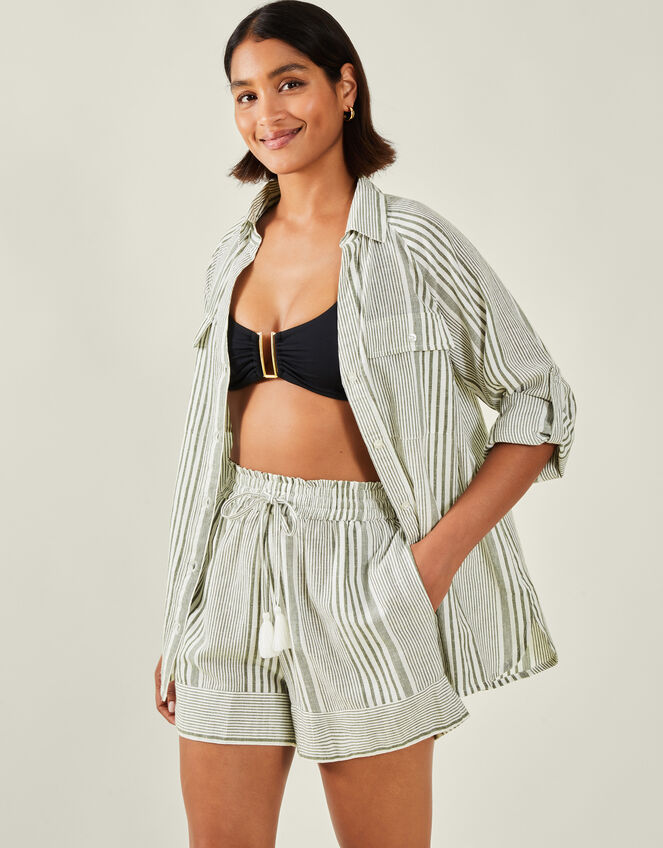 Stripe Beach Shirt, Green (KHAKI), large