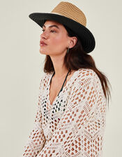 Monochrome Brim Fedora Hat, , large