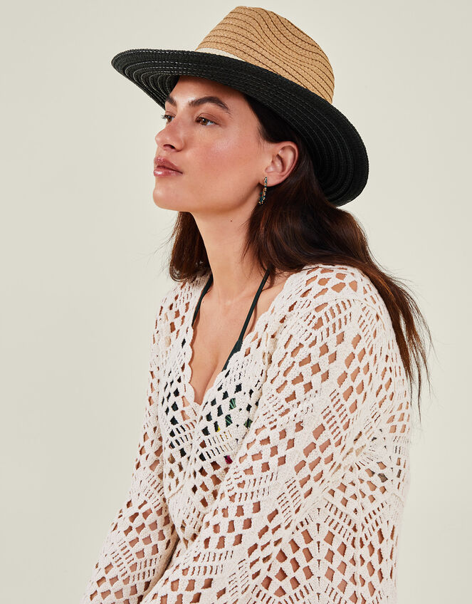 Monochrome Brim Fedora Hat, , large