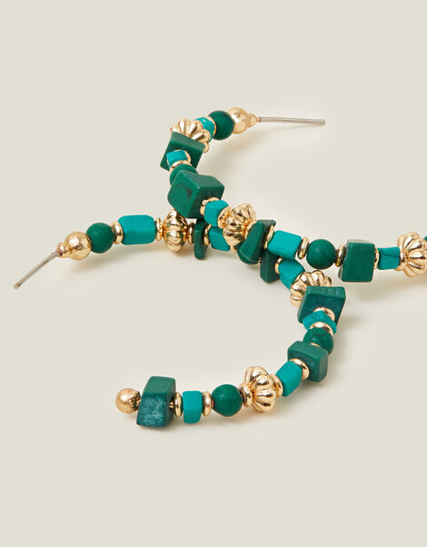 Mixed Bead Hoop Earrings, , large