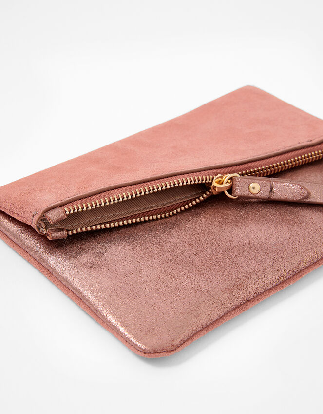 Foldover Leather and Suede Pouch Bag, , large