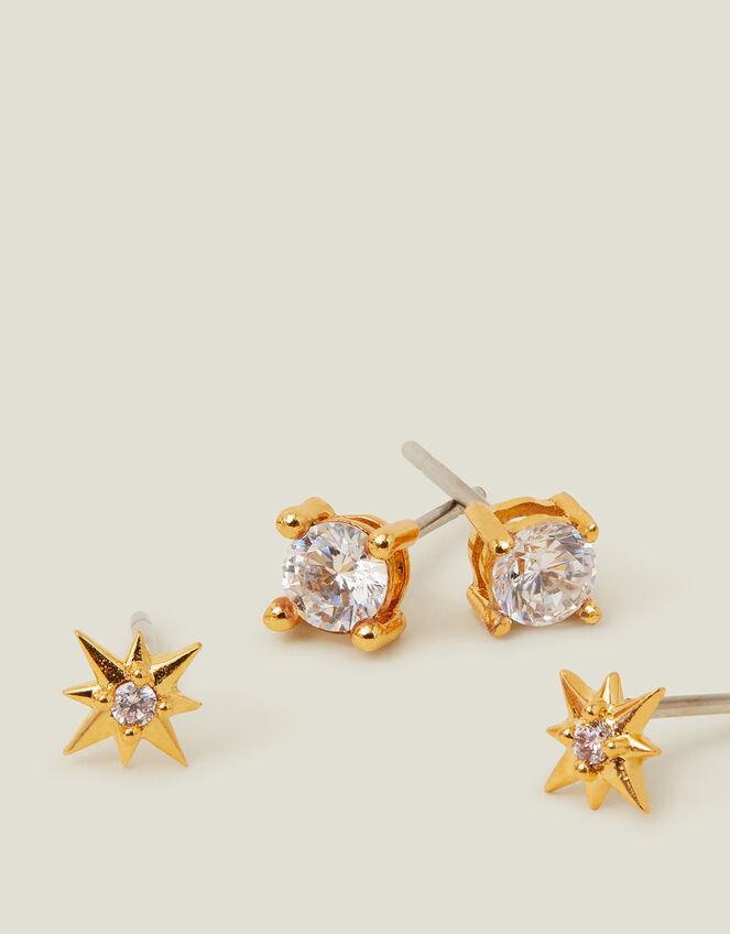 2-Pack 14ct Gold-Plated Sparkle Studs, , large