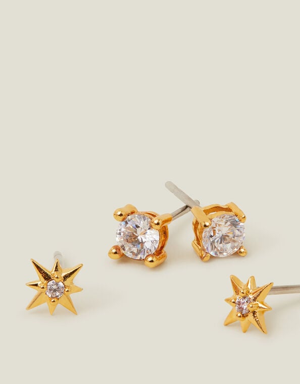 2-Pack 14ct Gold-Plated Sparkle Studs, , large