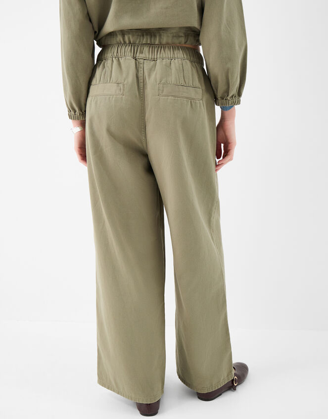 Wide Leg Denim Trousers, Green (KHAKI), large