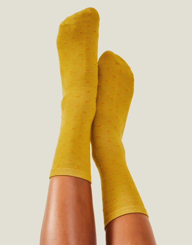 Ditsy Heart Print Socks, Yellow (OCHRE), large
