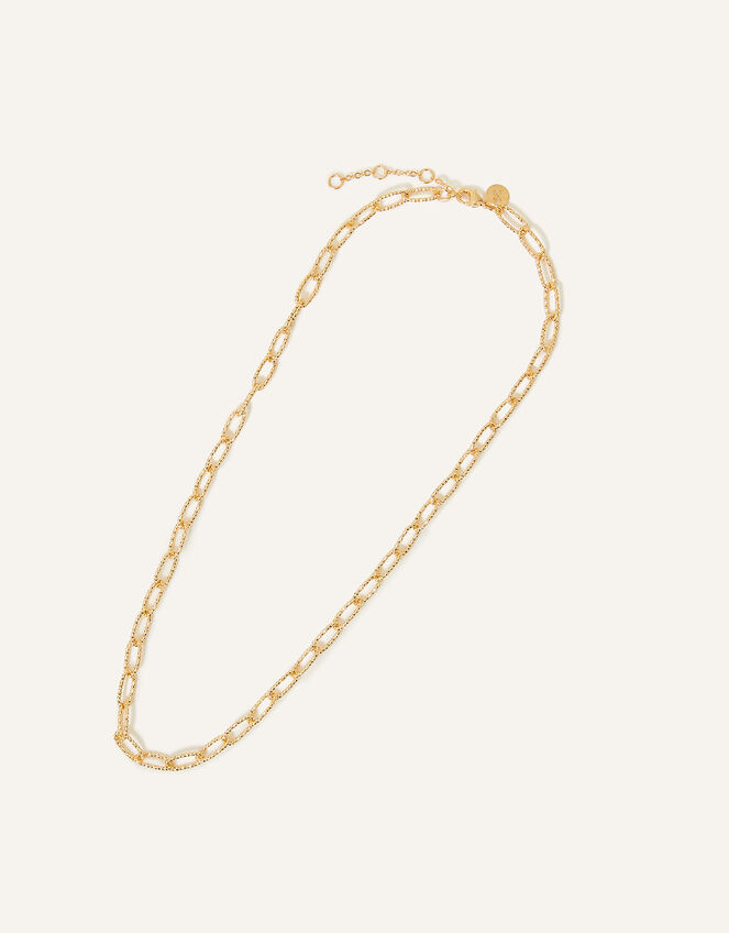 14ct Gold-Plated Diamond Cut Stamp Chain Necklace, , large