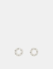 Sterling Silver Diamanté Circle Stud Earrings, , large
