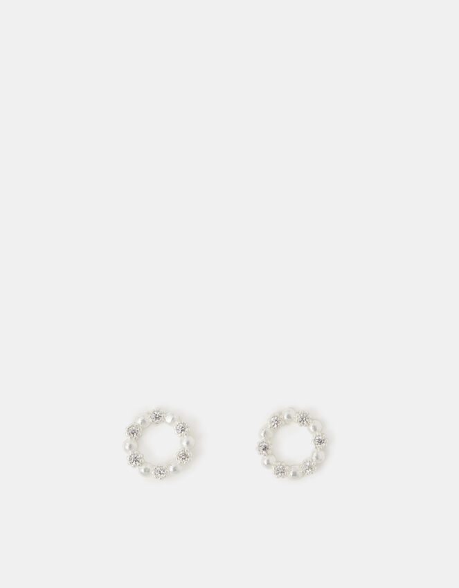 Sterling Silver Diamanté Circle Stud Earrings, , large