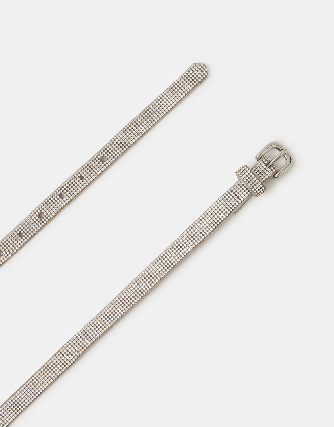 Slim Diamanté Belt, Silver (SILVER), large